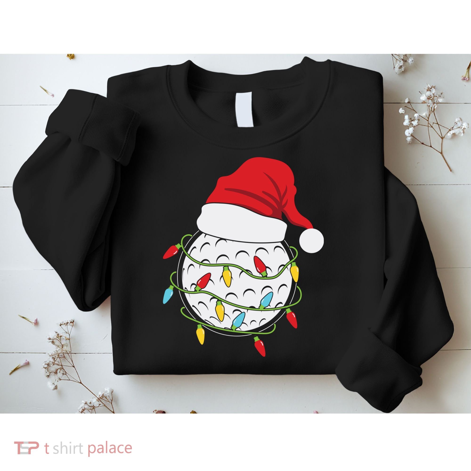 Christmas Golf Lights Santa Hat Funny Xmas Holiday Sweatshirt