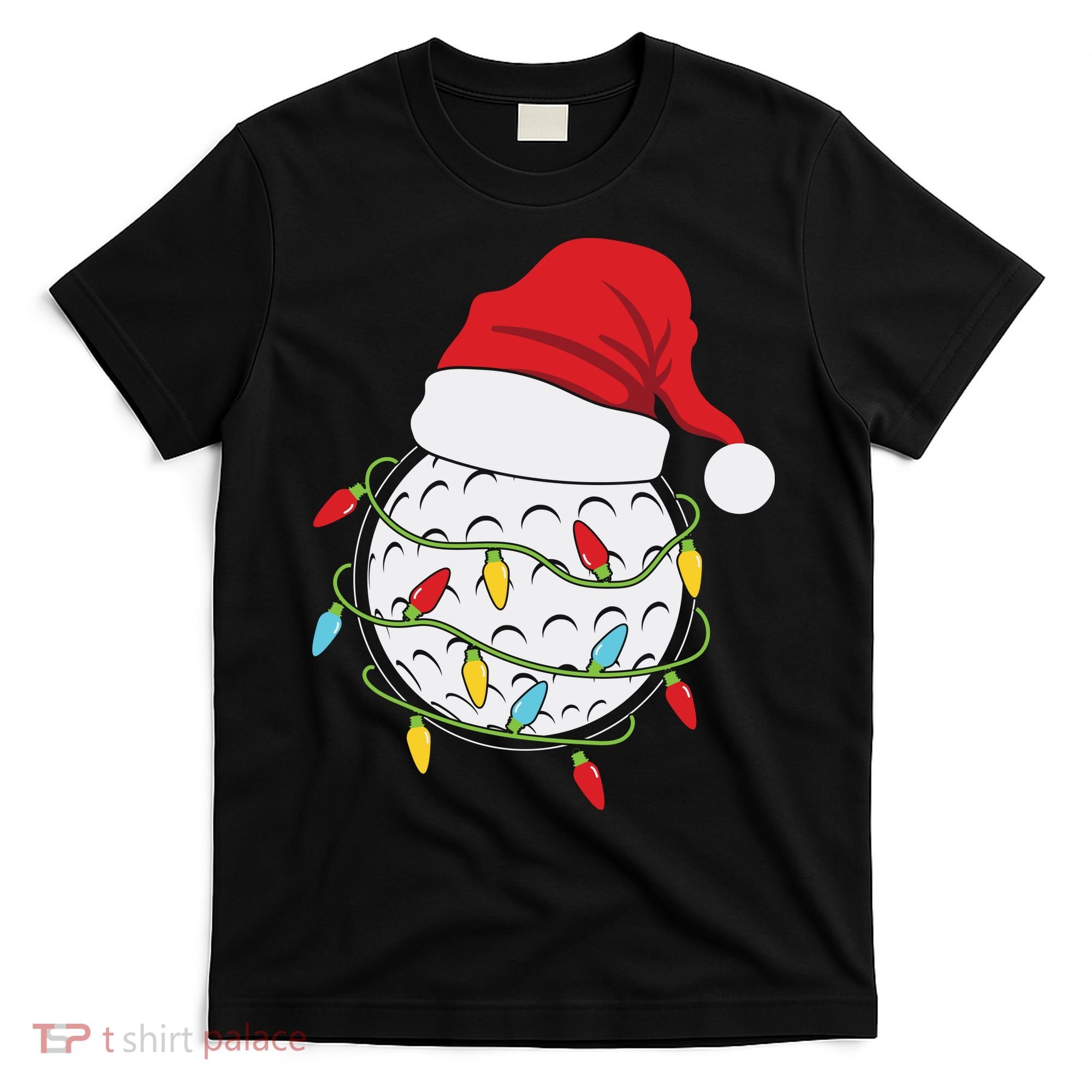 Christmas Golf Lights Santa Hat Funny Xmas Holiday T-Shirt