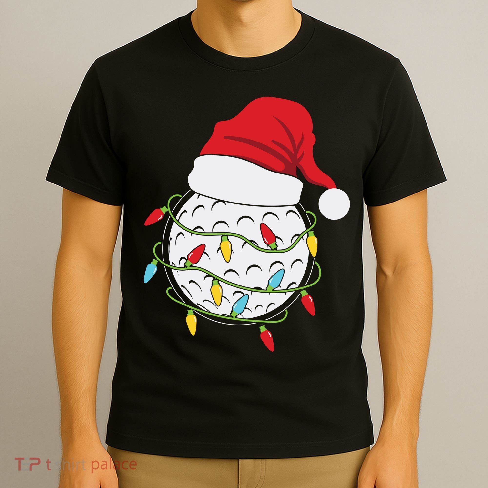 Christmas Golf Lights Santa Hat Funny Xmas Holiday T-Shirt