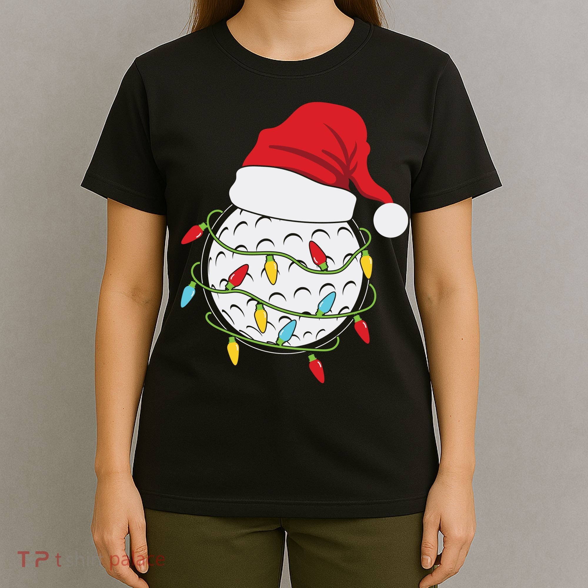 Christmas Golf Lights Santa Hat Funny Xmas Holiday T-Shirt
