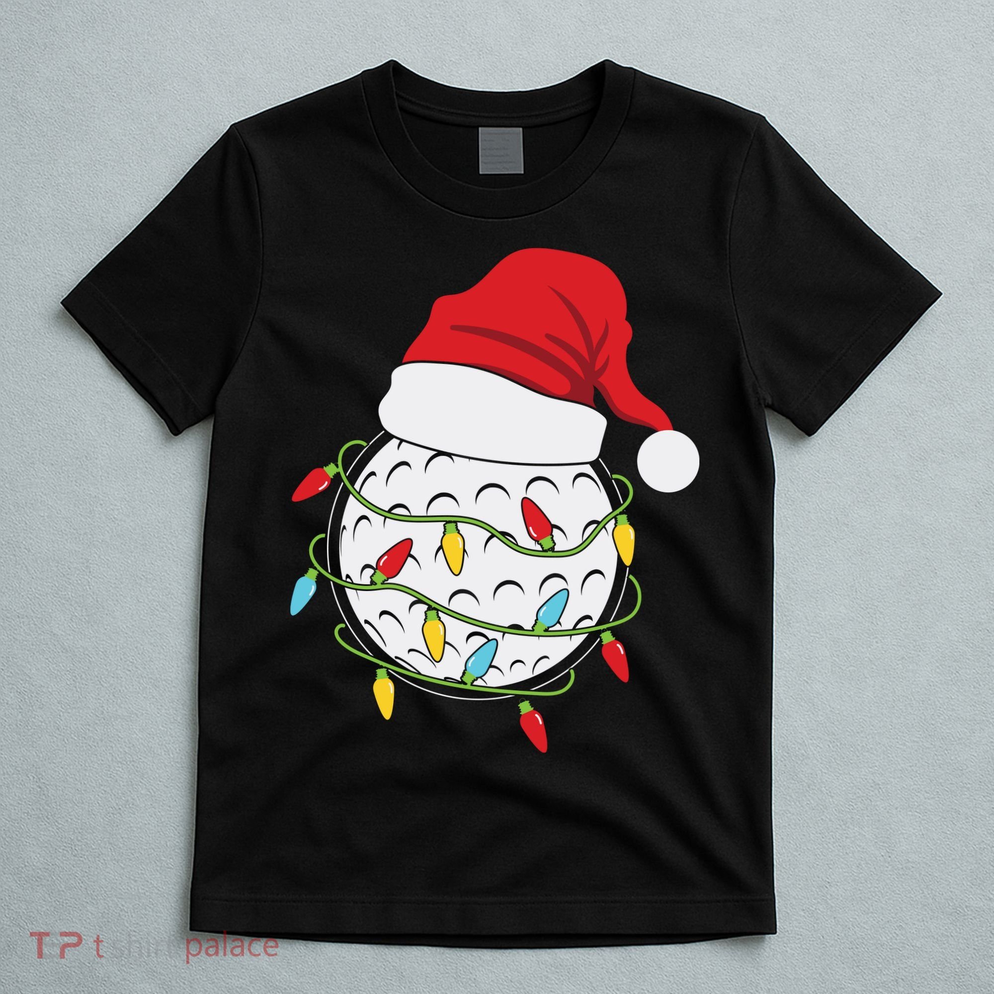 Christmas Golf Lights Santa Hat Funny Xmas Holiday T-Shirt
