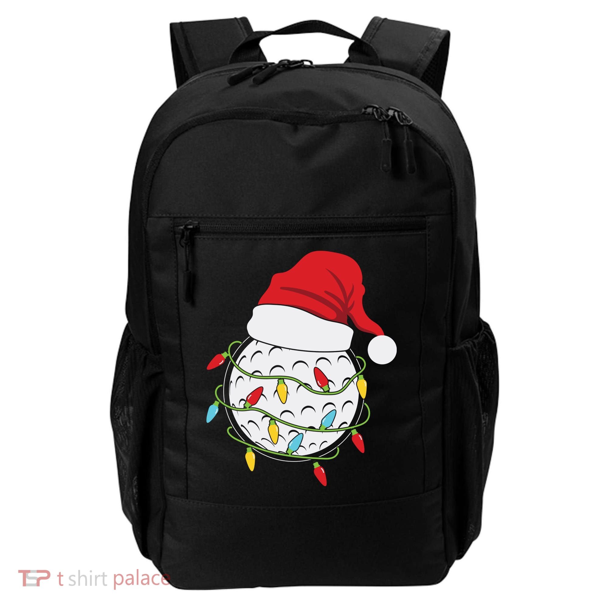 Christmas Golf Lights Santa Hat Funny Xmas Holiday Backpack