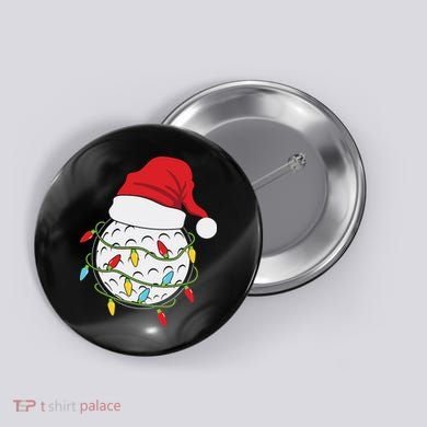 Christmas Golf Lights Santa Hat Funny Xmas Holiday Button