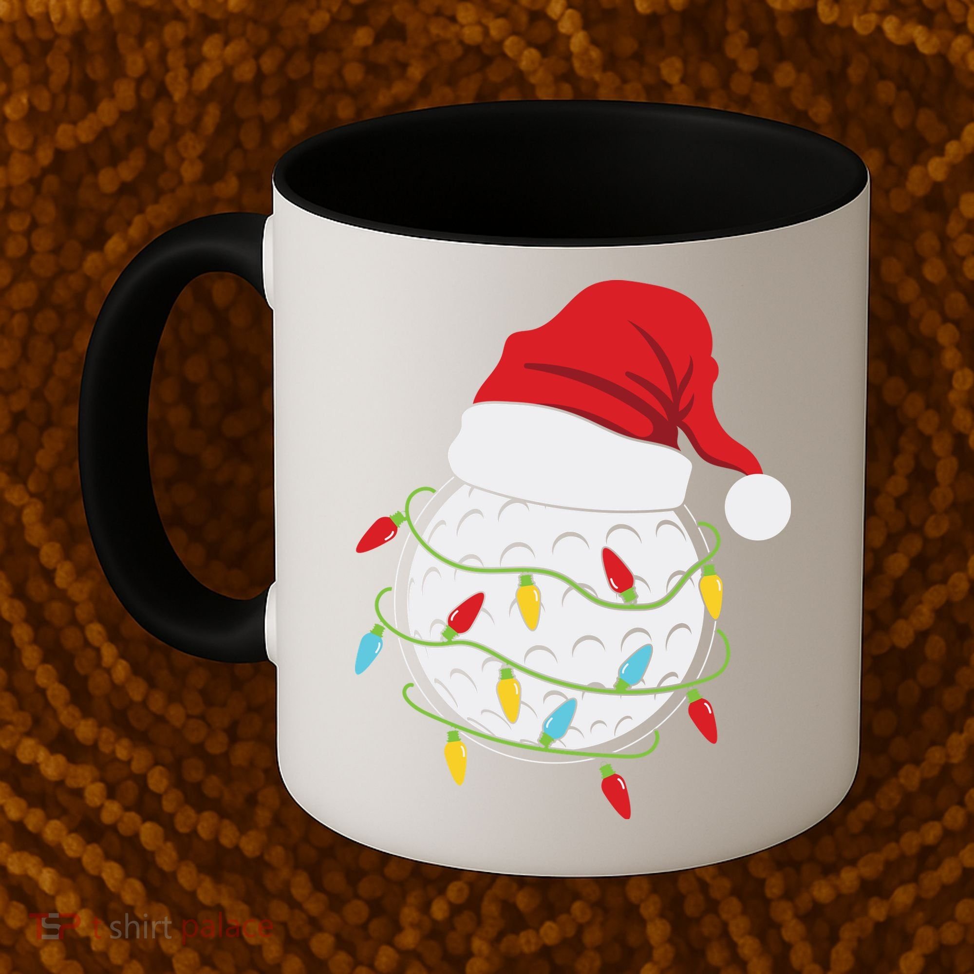 Christmas Golf Lights Santa Hat Funny Xmas Holiday Coffee Mug