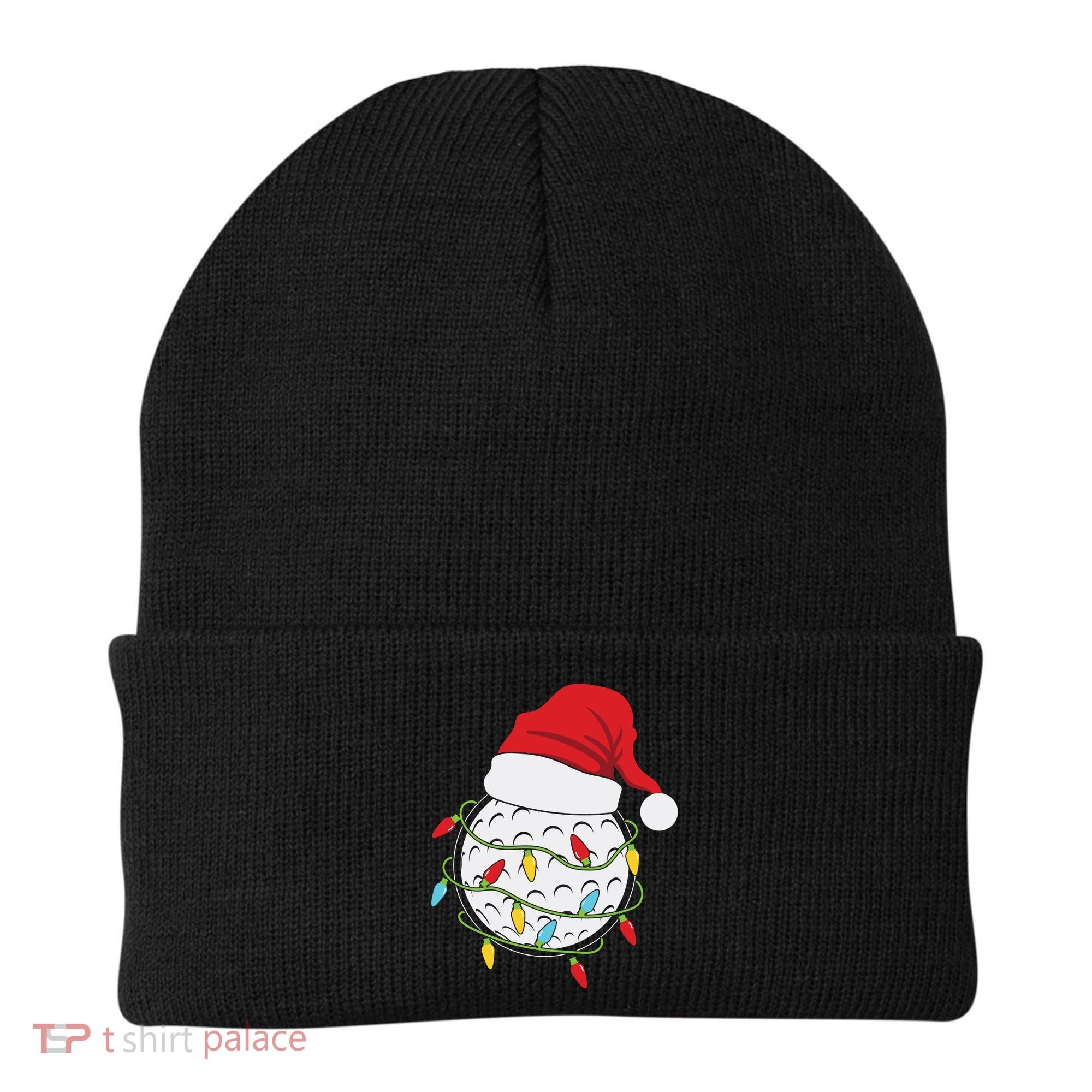 Christmas Golf Lights Santa Hat Funny Xmas Holiday Beanie