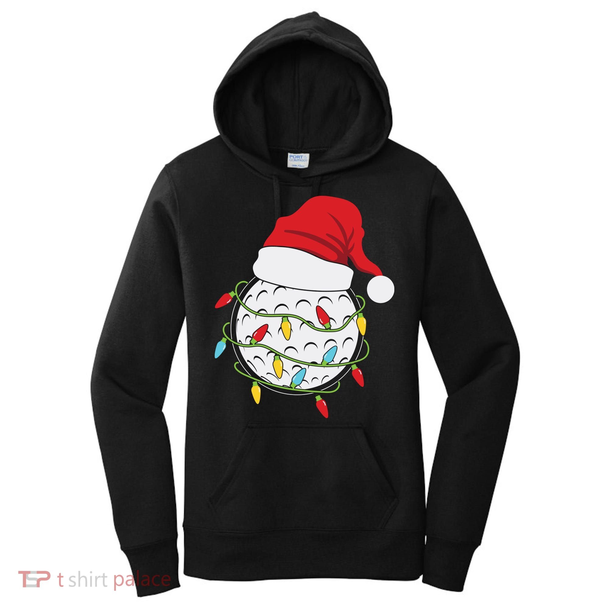 Christmas Golf Lights Santa Hat Funny Xmas Holiday Women's Hoodie