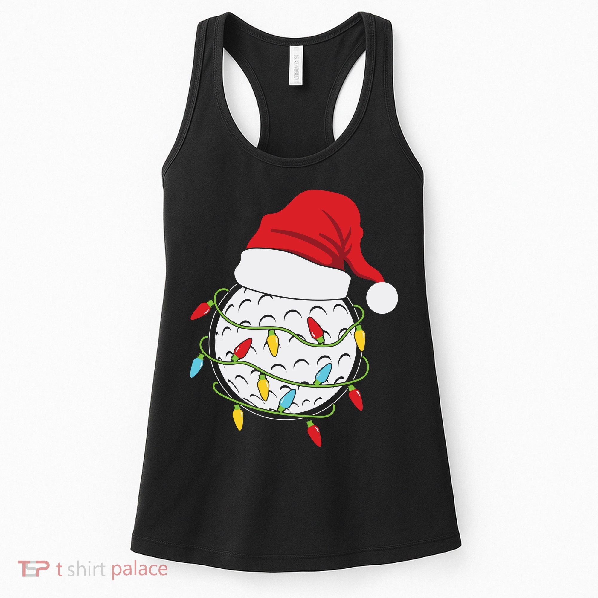 Christmas Golf Lights Santa Hat Funny Xmas Holiday Women's Tank Top