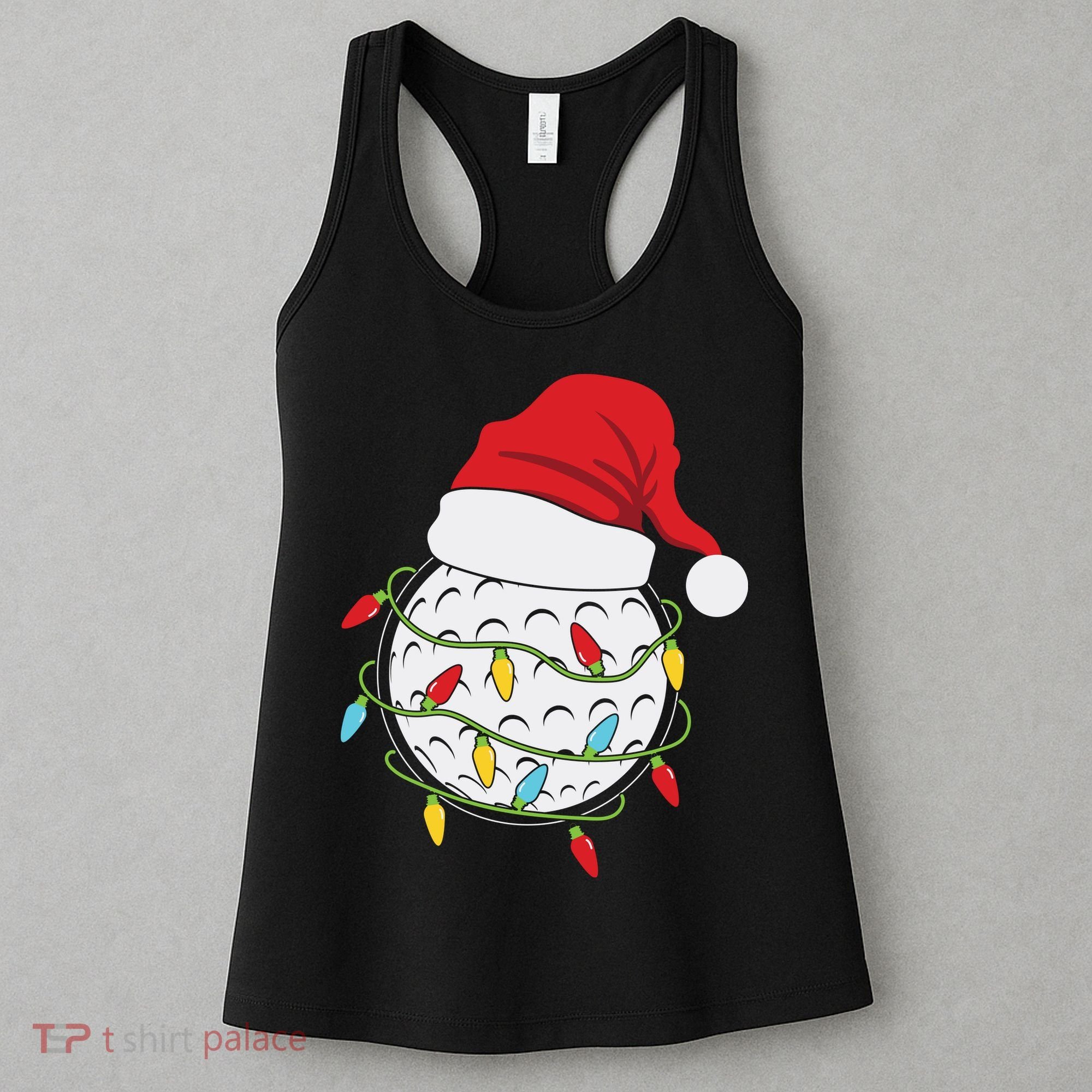 Christmas Golf Lights Santa Hat Funny Xmas Holiday Women's Tank Top