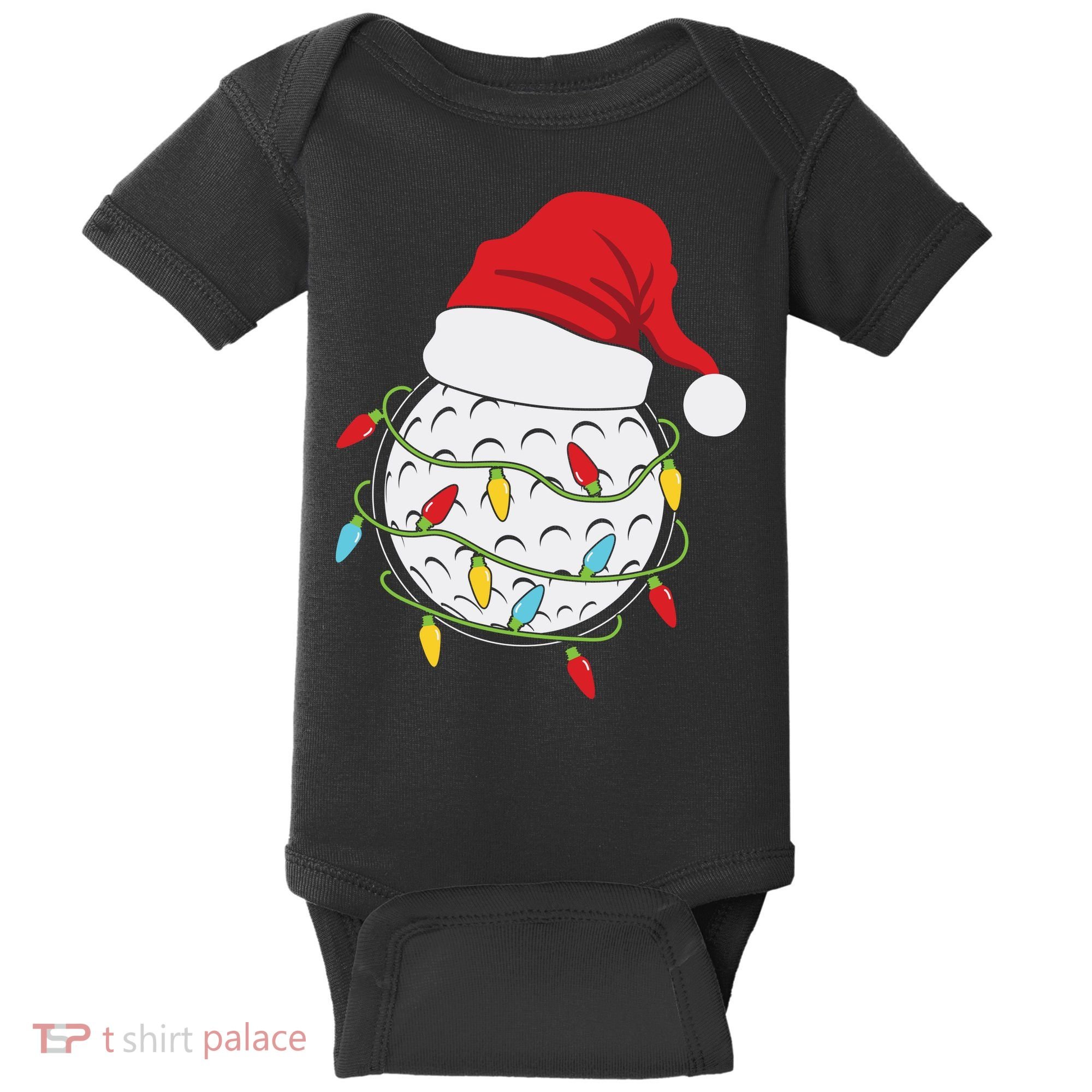 Christmas Golf Lights Santa Hat Funny Xmas Holiday Baby Bodysuit