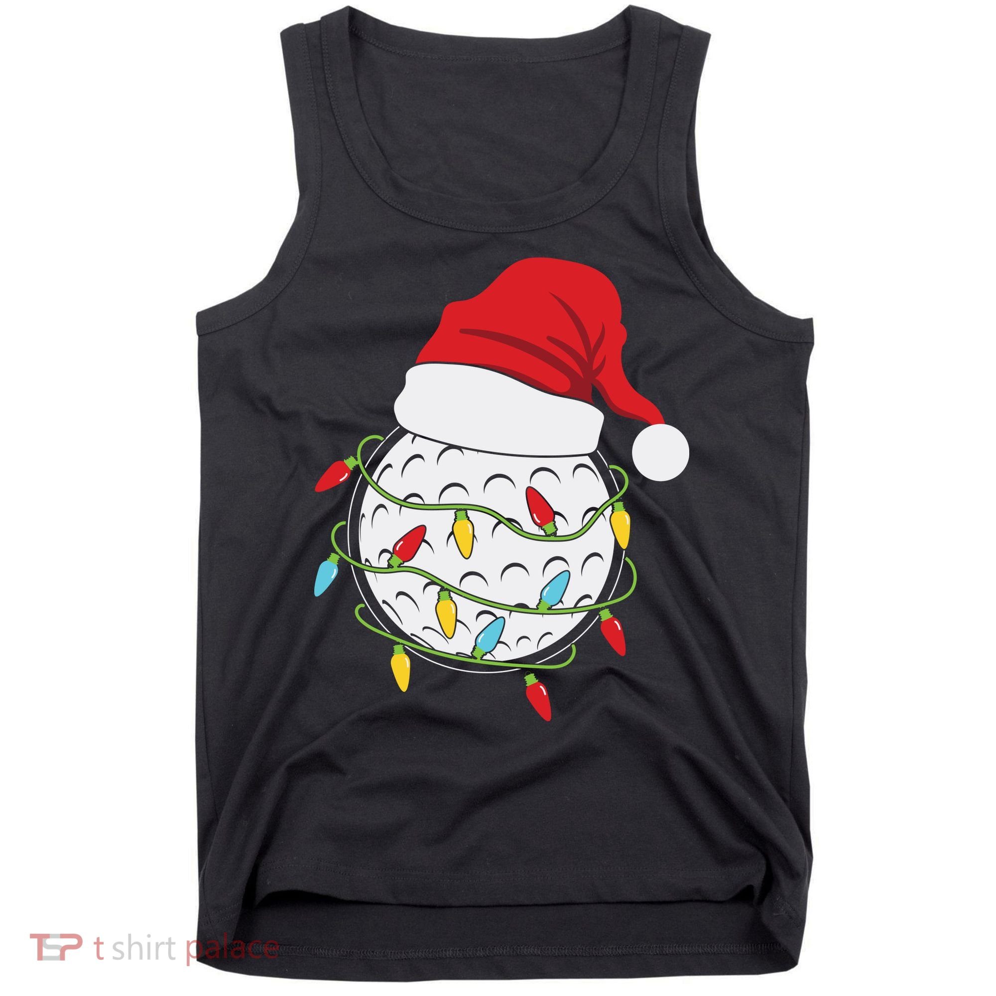 Christmas Golf Lights Santa Hat Funny Xmas Holiday Tank Top
