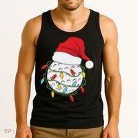 Christmas Golf Lights Santa Hat Funny Xmas Holiday Tank Top thumb 3