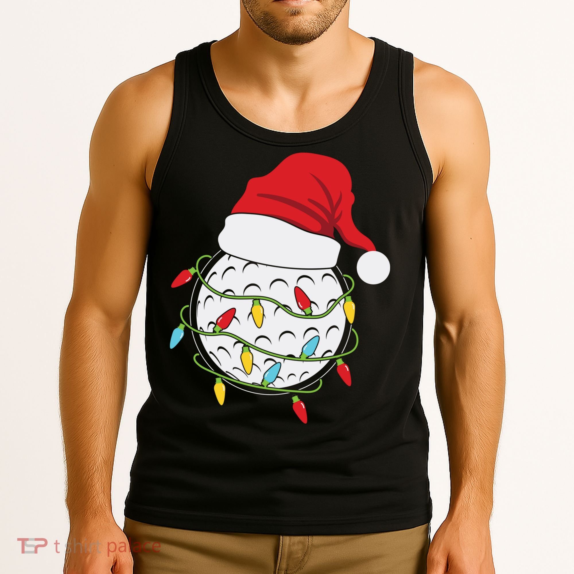 Christmas Golf Lights Santa Hat Funny Xmas Holiday Tank Top