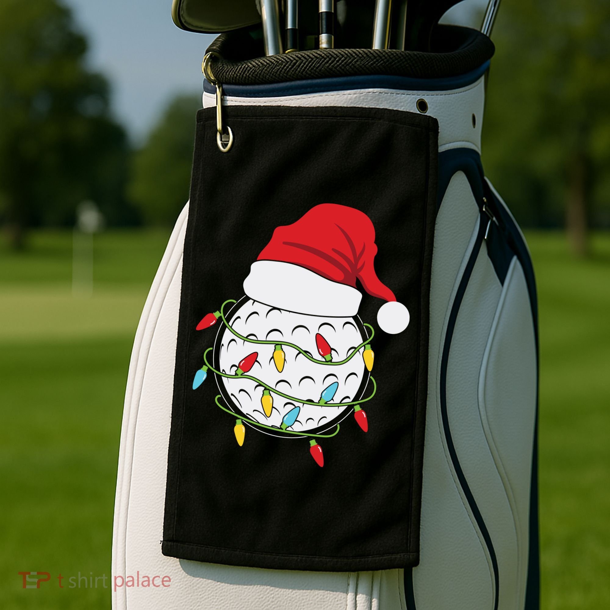 Christmas Golf Lights Santa Hat Funny Xmas Holiday Golf Towel