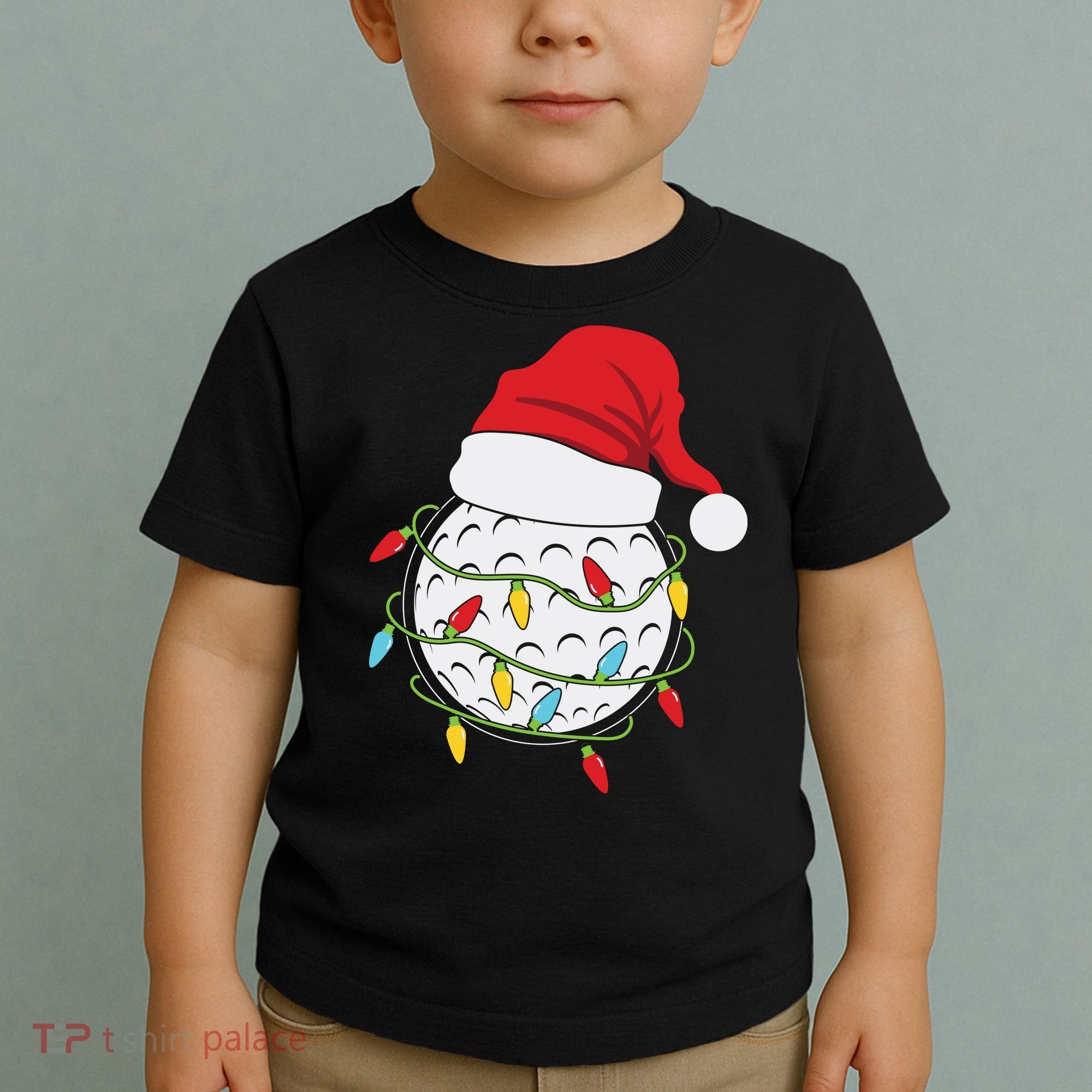 Christmas Golf Lights Santa Hat Funny Xmas Holiday Toddler T-Shirt