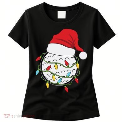 Christmas Golf Lights Santa Hat Funny Xmas Holiday Women's T-Shirt
