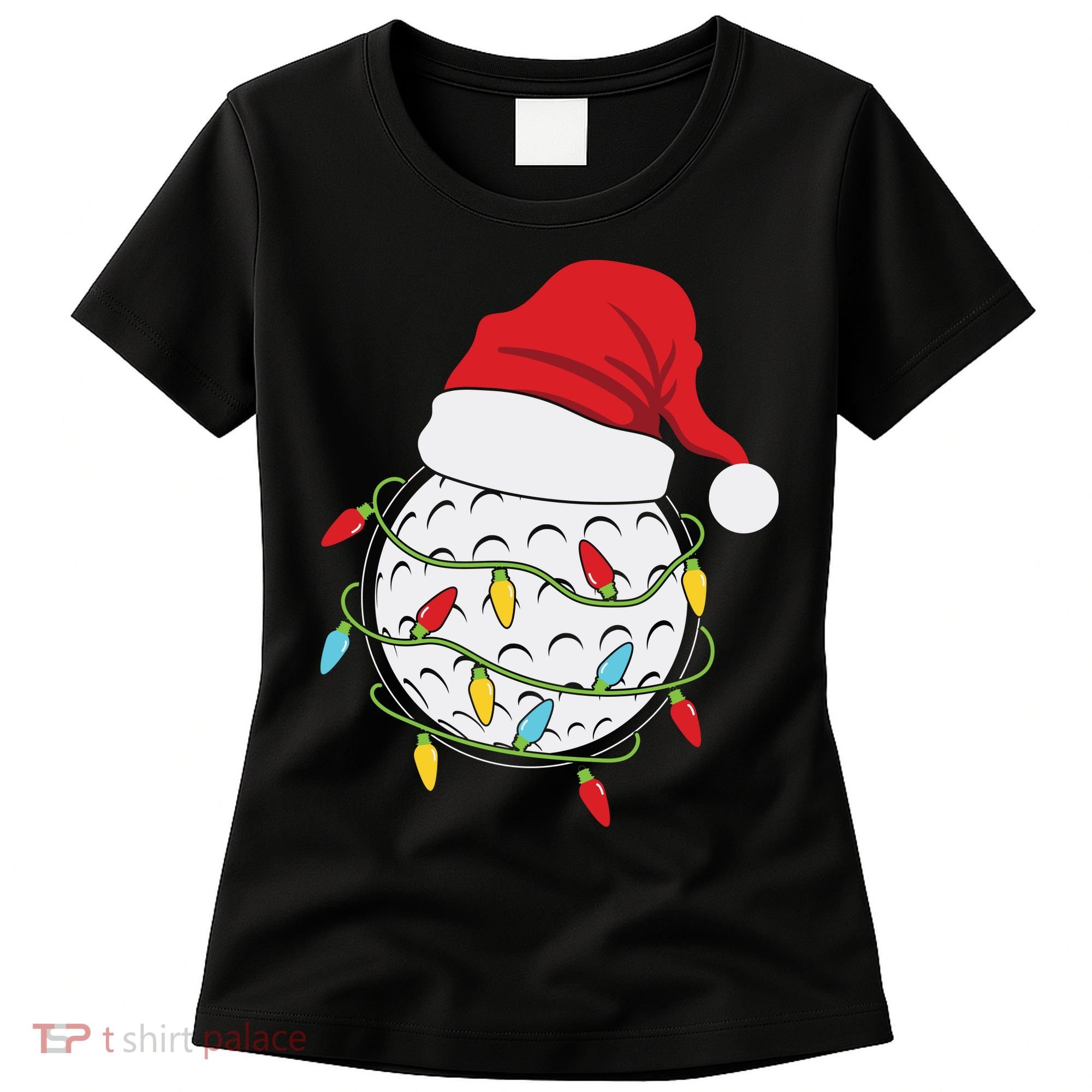 Christmas Golf Lights Santa Hat Funny Xmas Holiday Women's T-Shirt