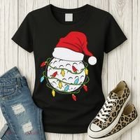 Christmas Golf Lights Santa Hat Funny Xmas Holiday Women's T-Shirt thumb 3