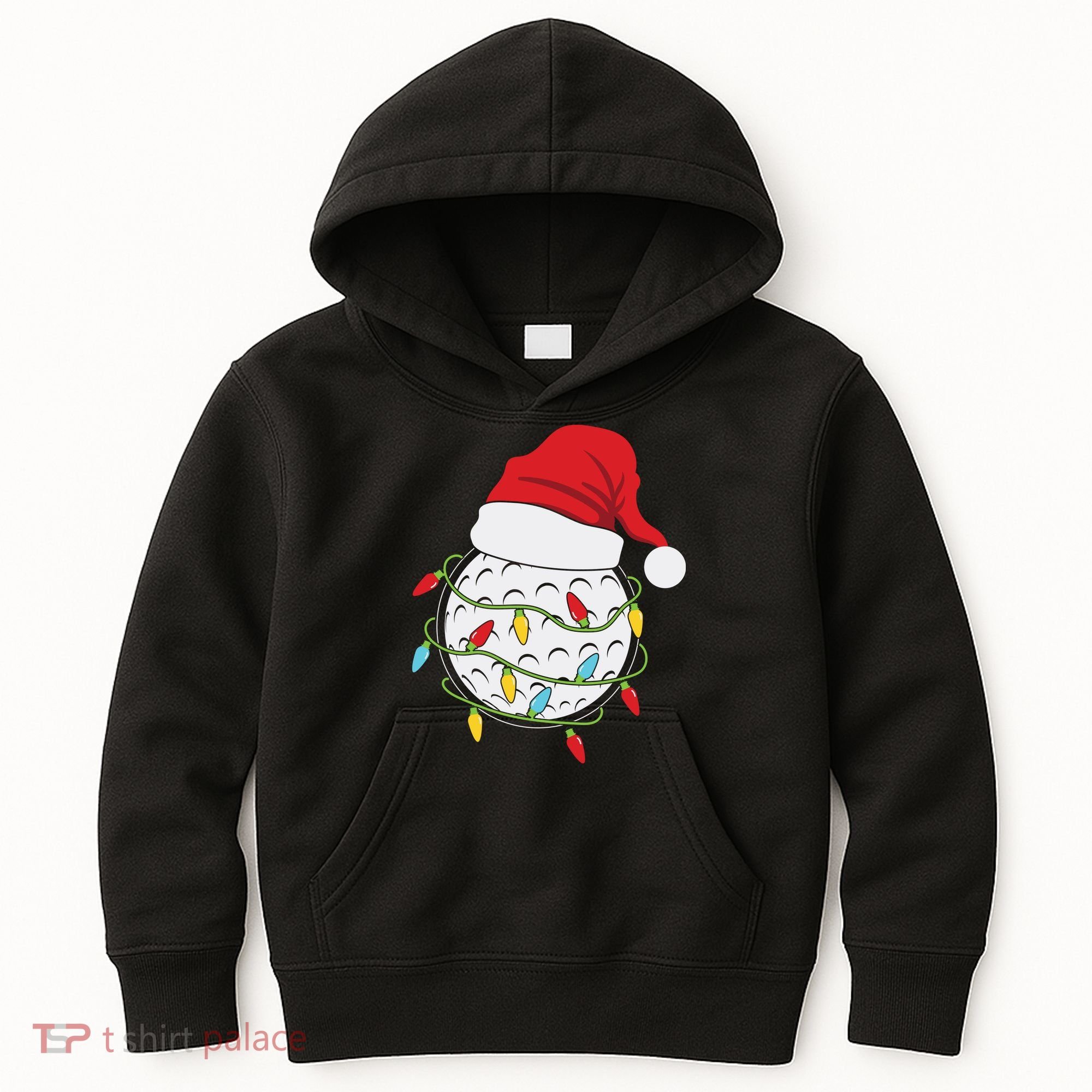 Christmas Golf Lights Santa Hat Funny Xmas Holiday Kids Hoodie
