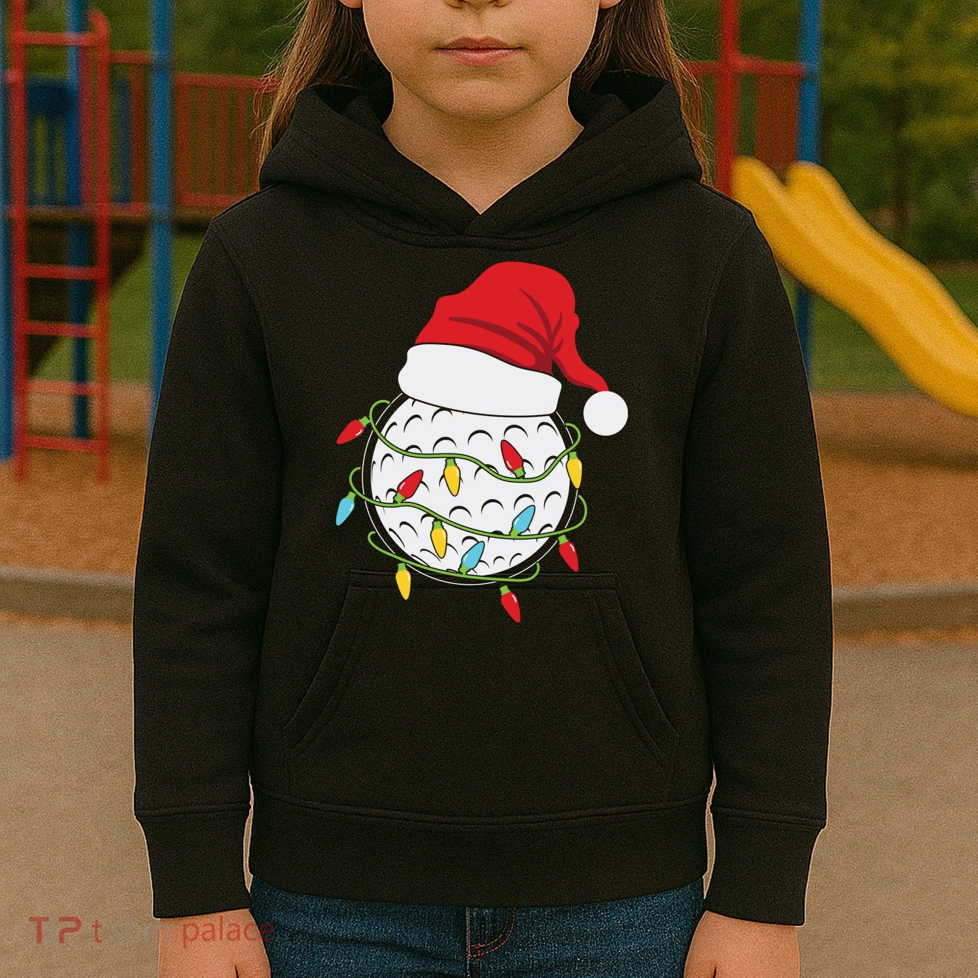 Christmas Golf Lights Santa Hat Funny Xmas Holiday Kids Hoodie