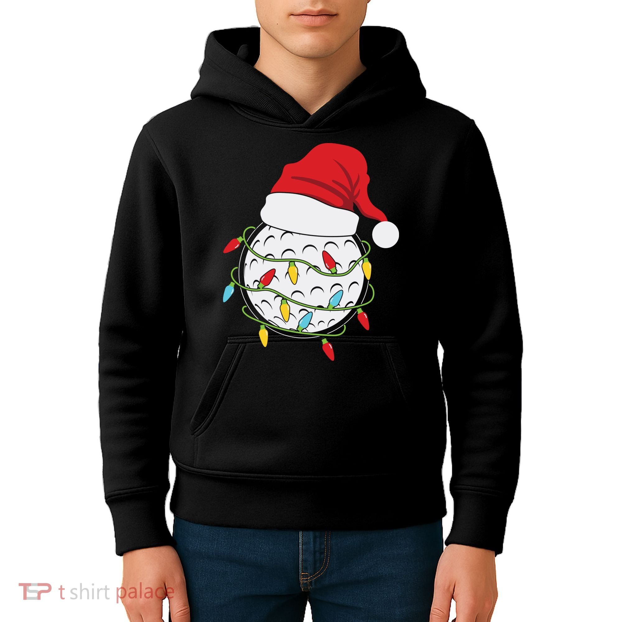 Christmas Golf Lights Santa Hat Funny Xmas Holiday Kids Hoodie