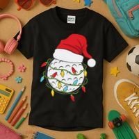 Christmas Golf Lights Santa Hat Funny Xmas Holiday Kids T-Shirt thumb 3