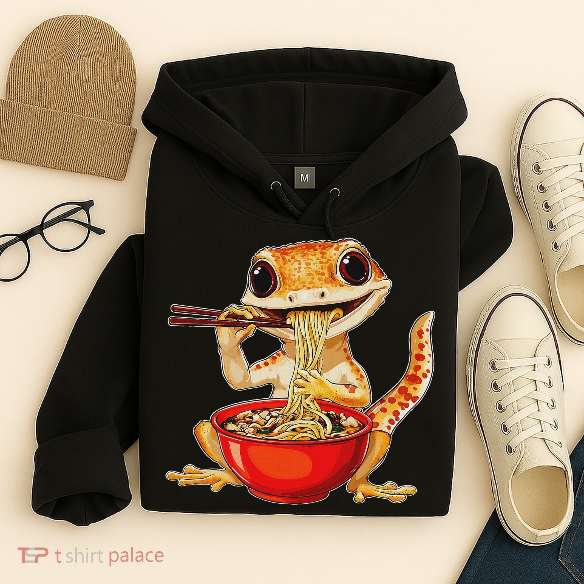Crested Gecko Lizard Ramen Noodles Bowl Gift And Black Mediu Hoodie