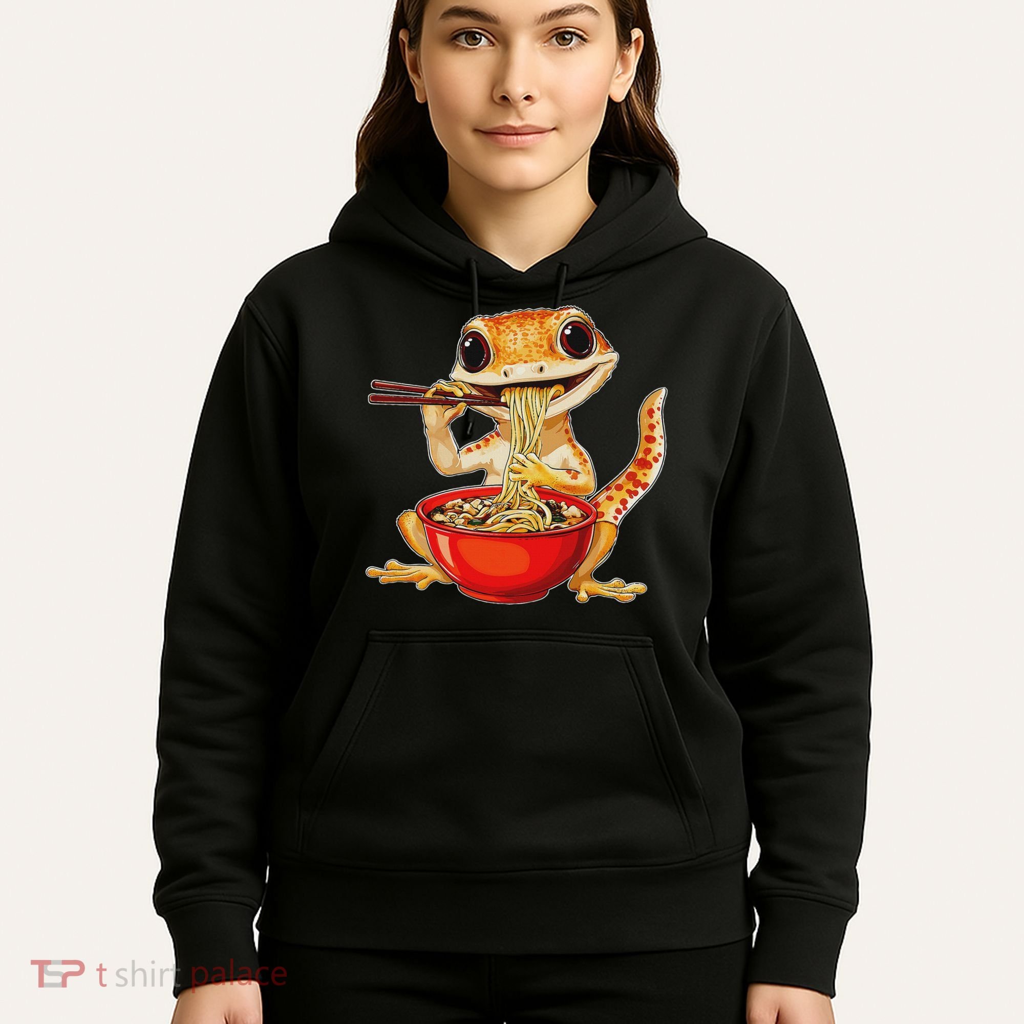 Crested Gecko Lizard Ramen Noodles Bowl Gift And Black Mediu Hoodie