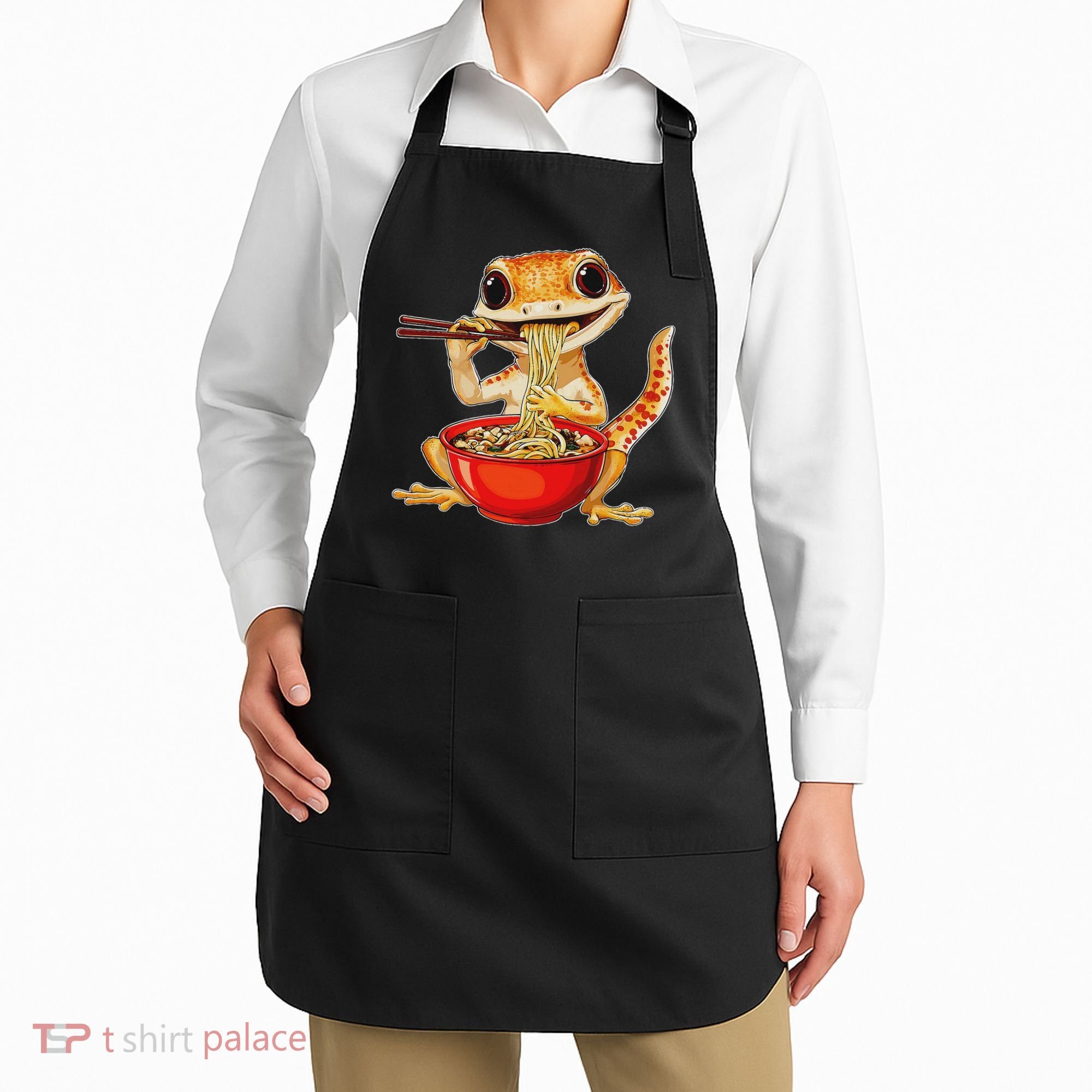 Crested Gecko Lizard Ramen Noodles Bowl Gift And Black Mediu Apron