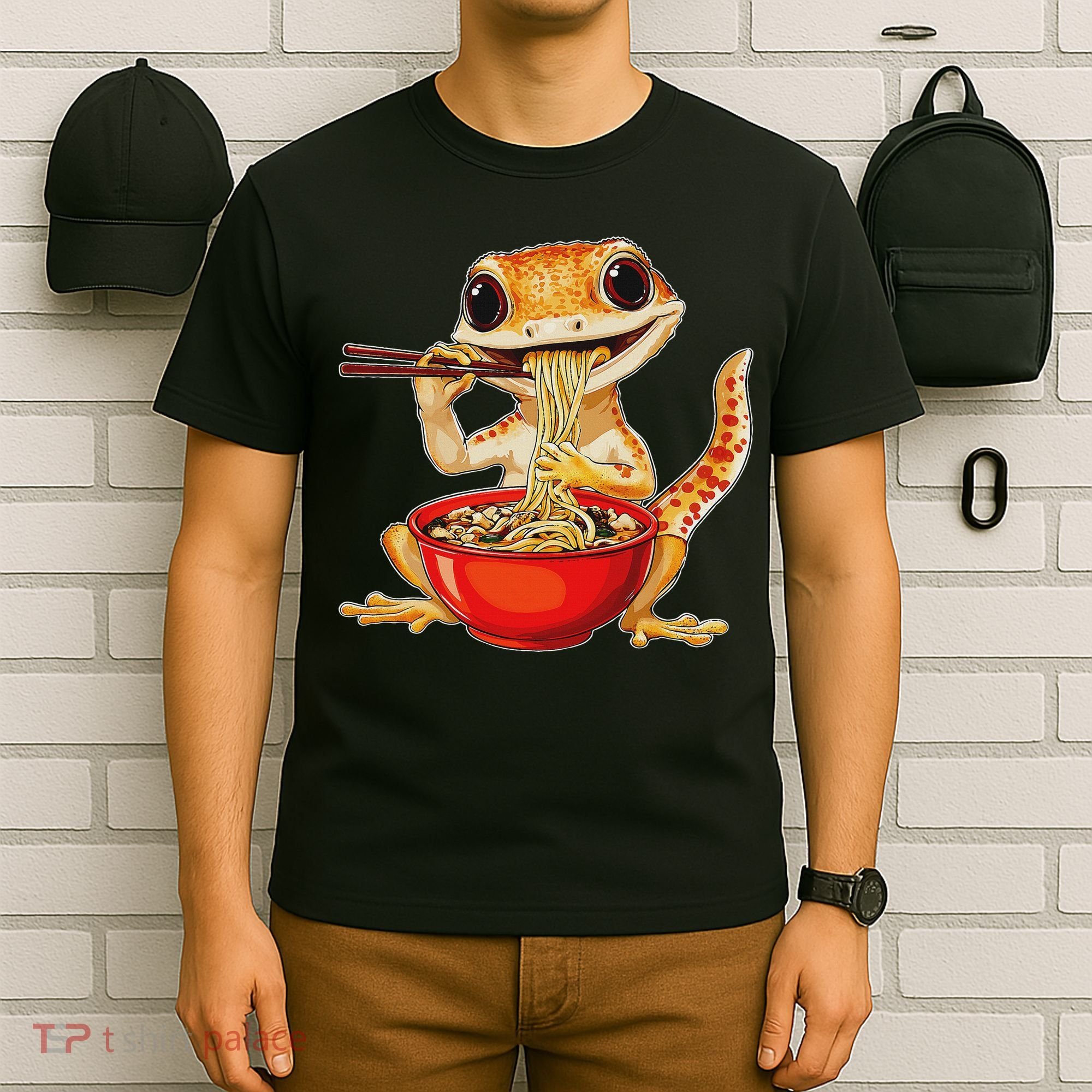 Crested Gecko Lizard Ramen Noodles Bowl Gift And Black Mediu T-Shirt