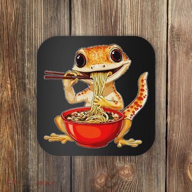 Crested Gecko Lizard Ramen Noodles Bowl Gift And Black Mediu Coaster