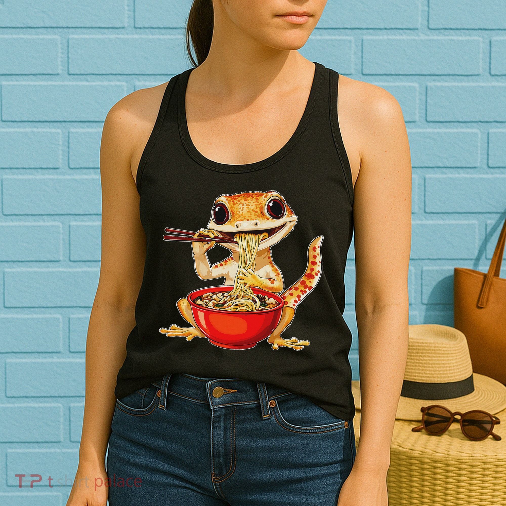 Crested Gecko Lizard Ramen Noodles Bowl Gift And Black Mediu Women's Tank Top