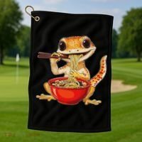 Crested Gecko Lizard Ramen Noodles Bowl Gift And Black Mediu Golf Towel thumb 1