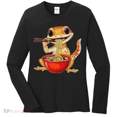 Crested Gecko Lizard Ramen Noodles Bowl Gift And Black Mediu Women's Long Sleeve Shirt