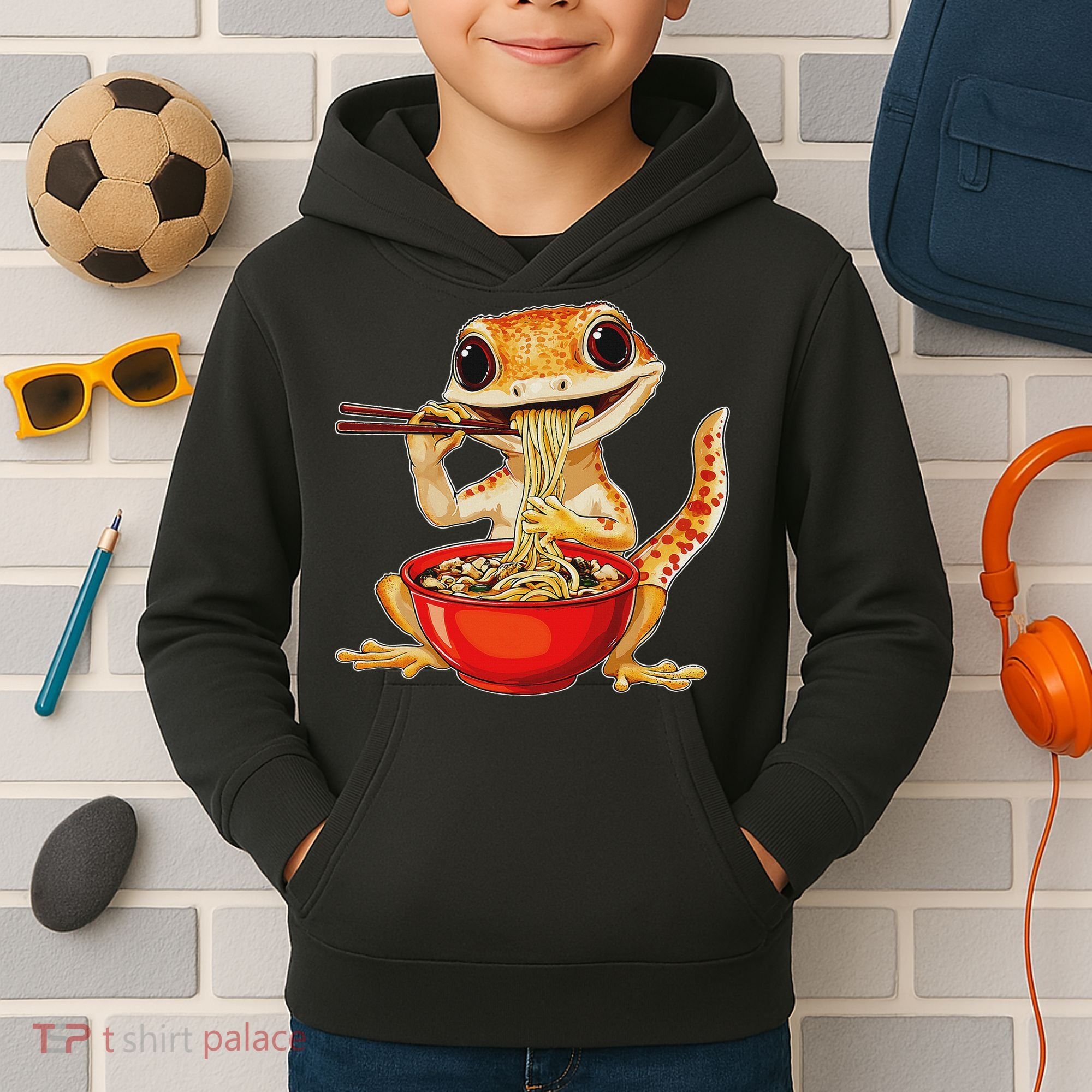Crested Gecko Lizard Ramen Noodles Bowl Gift And Black Mediu Kids Hoodie