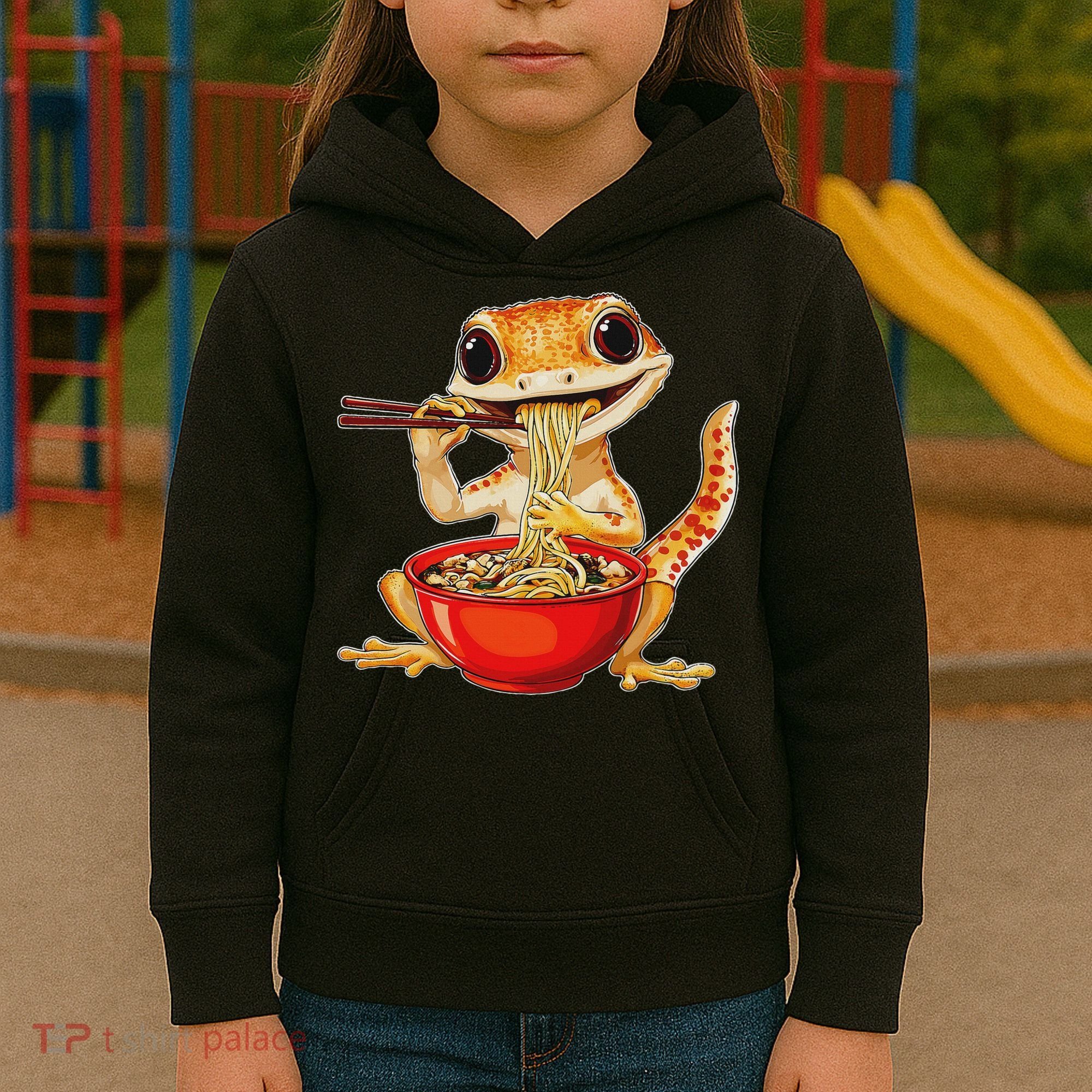 Crested Gecko Lizard Ramen Noodles Bowl Gift And Black Mediu Kids Hoodie