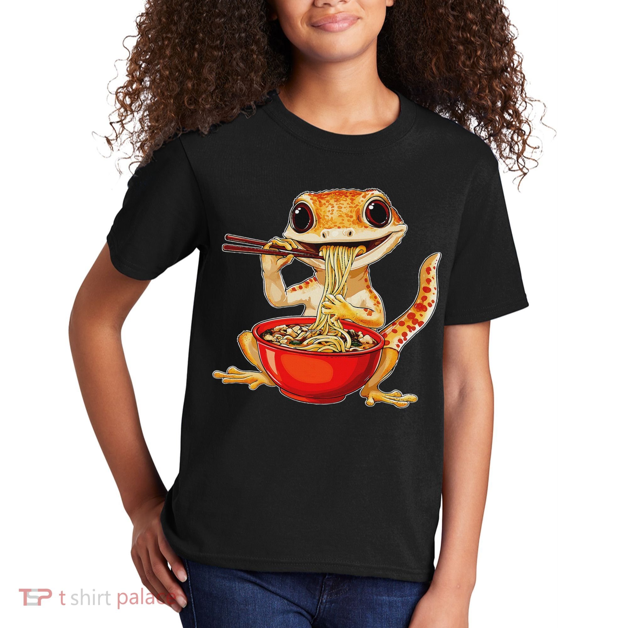 Crested Gecko Lizard Ramen Noodles Bowl Gift And Black Mediu Kids T-Shirt