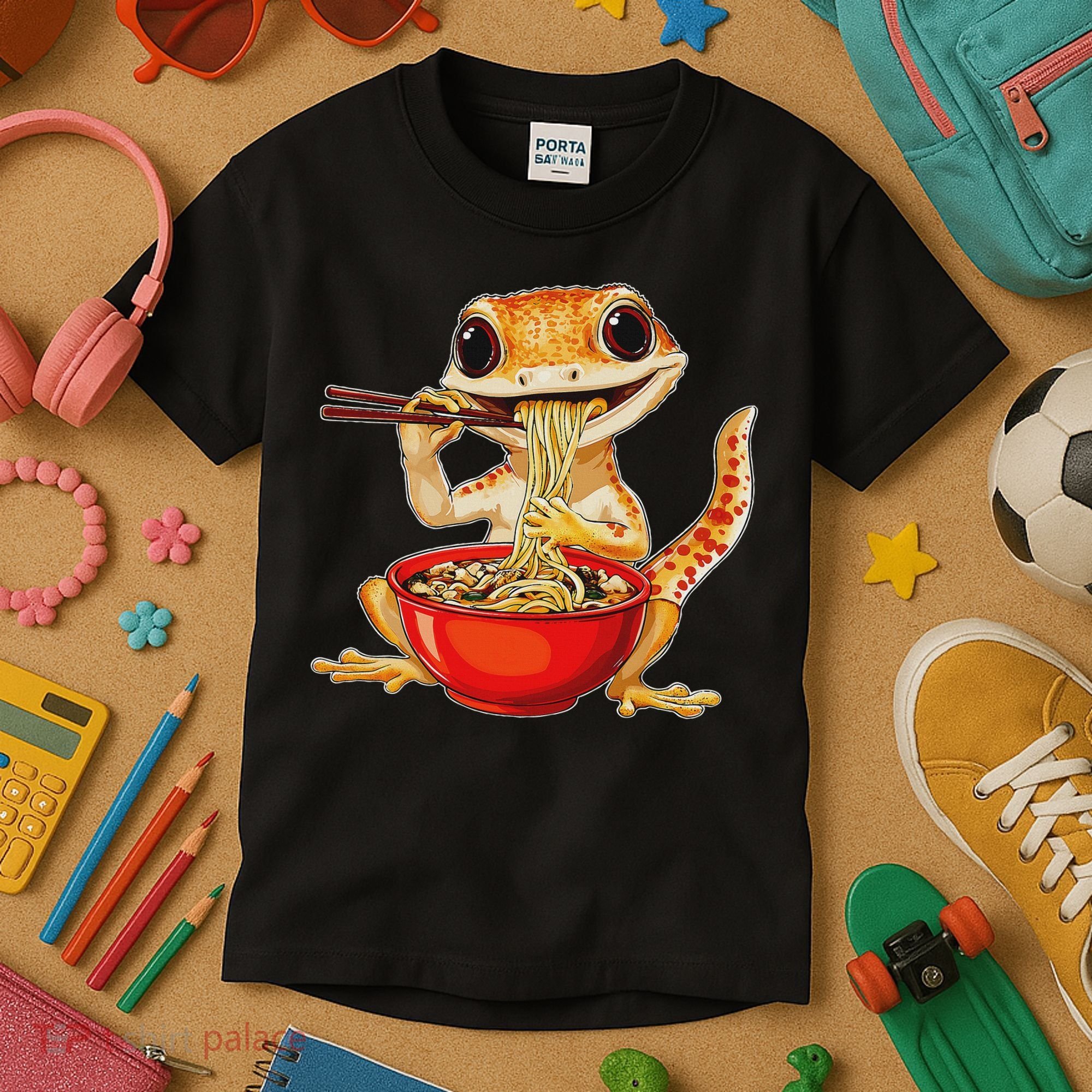Crested Gecko Lizard Ramen Noodles Bowl Gift And Black Mediu Kids T-Shirt
