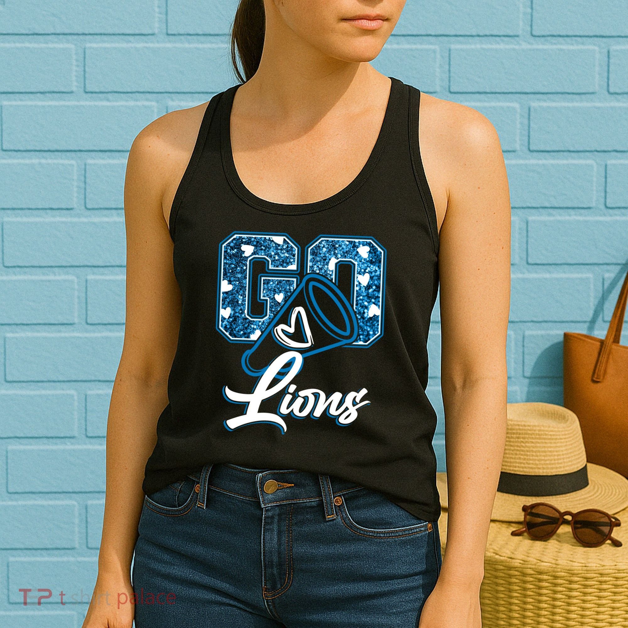 Cute Go Lions Cheer Megaphone Football Fan Women's Tank Top