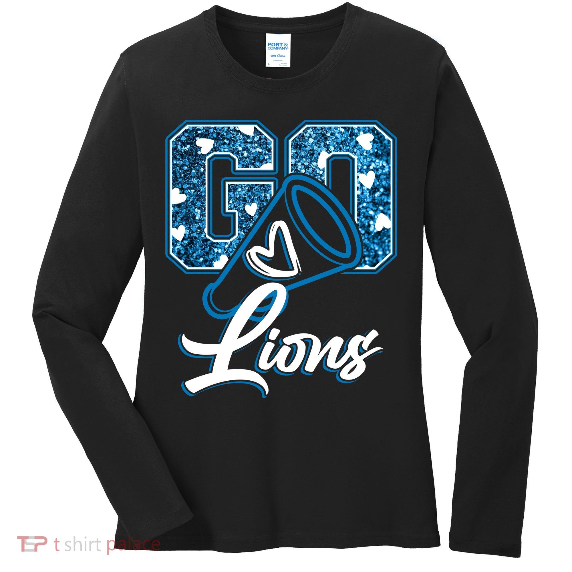 Cute Go Lions Cheer Megaphone Football Fan Women's Long Sleeve Shirt
