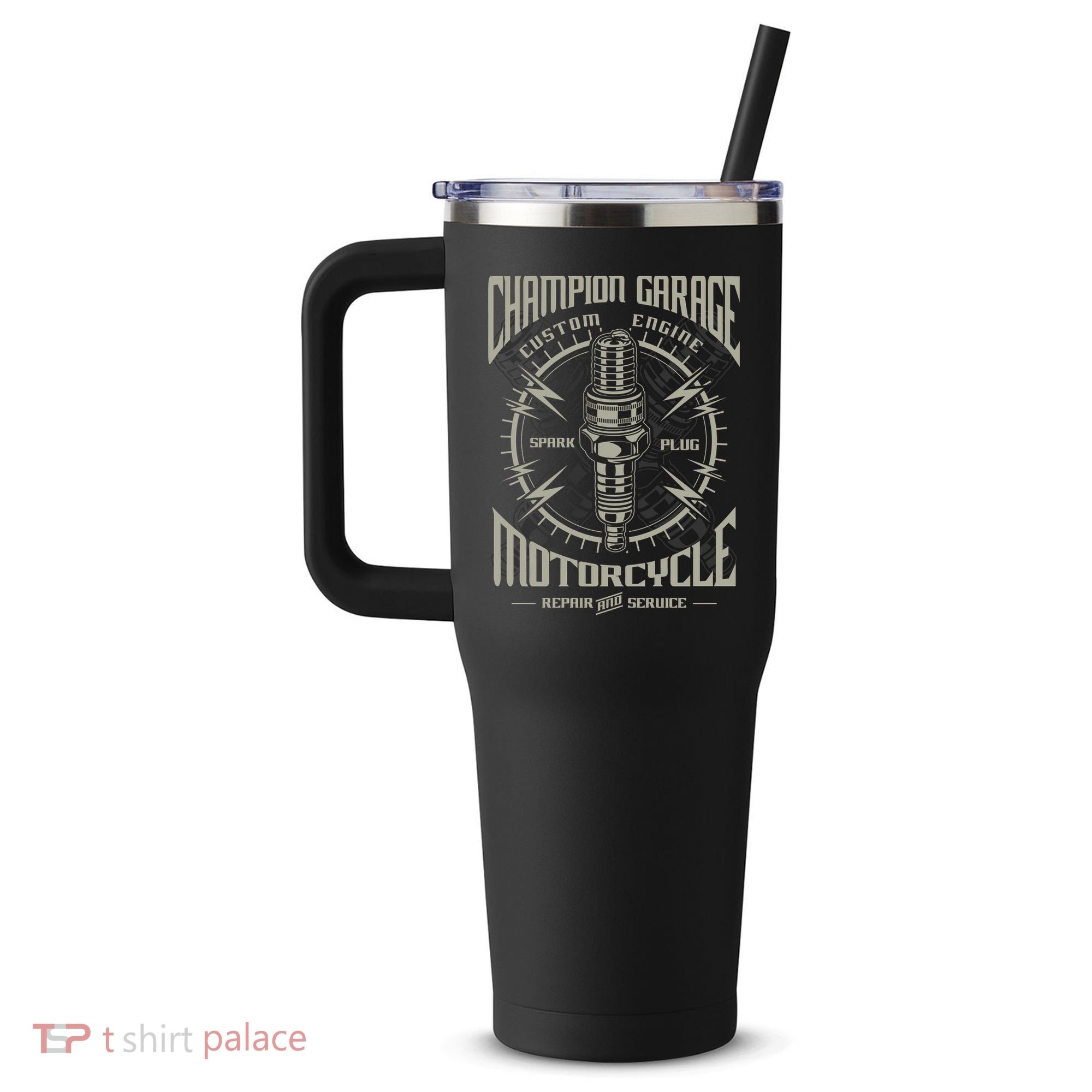 Champion Garage Motorcycle 40oz Vacuum Insulated Stainless Steel Travel Tumbler