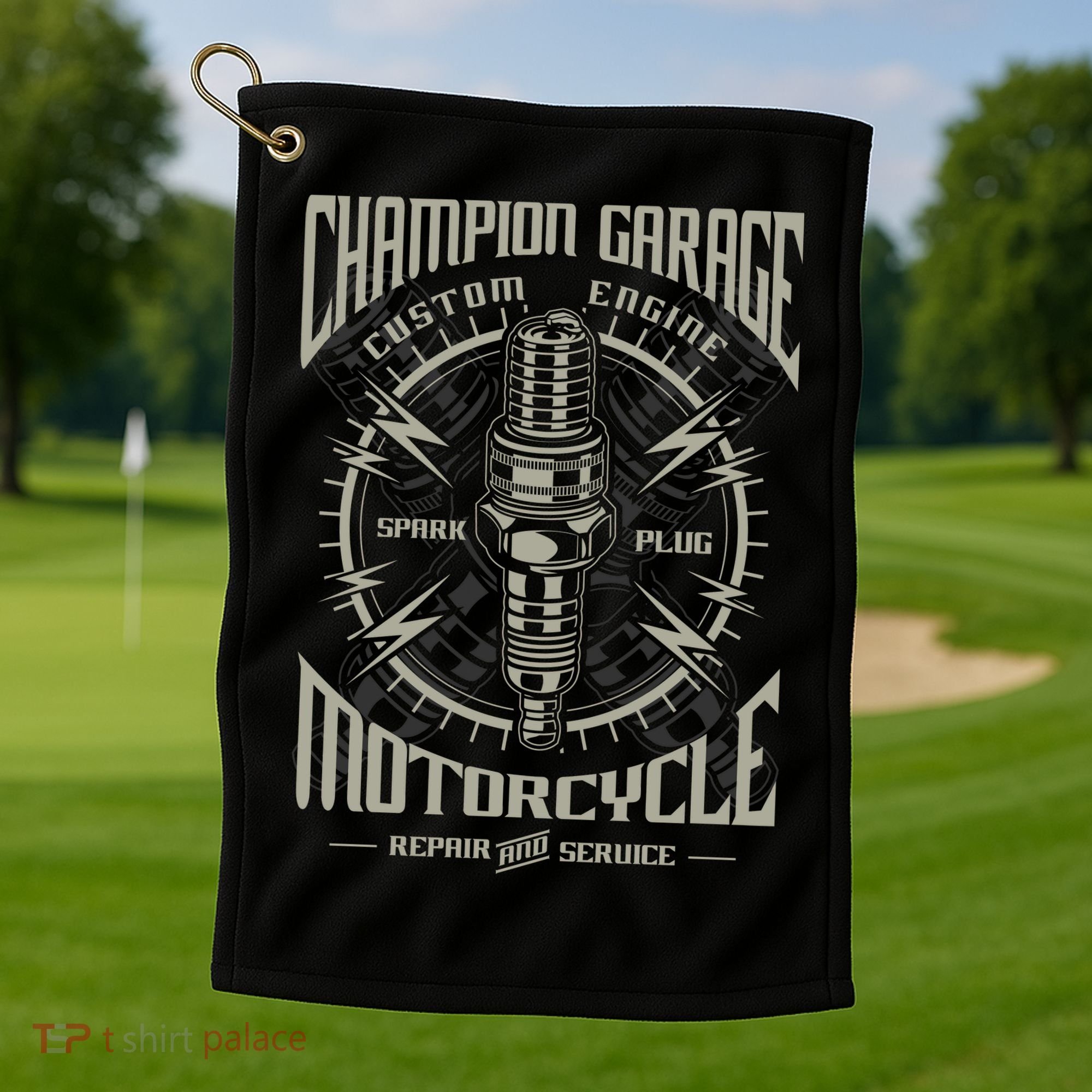 Champion Garage Motorcycle Golf Towel