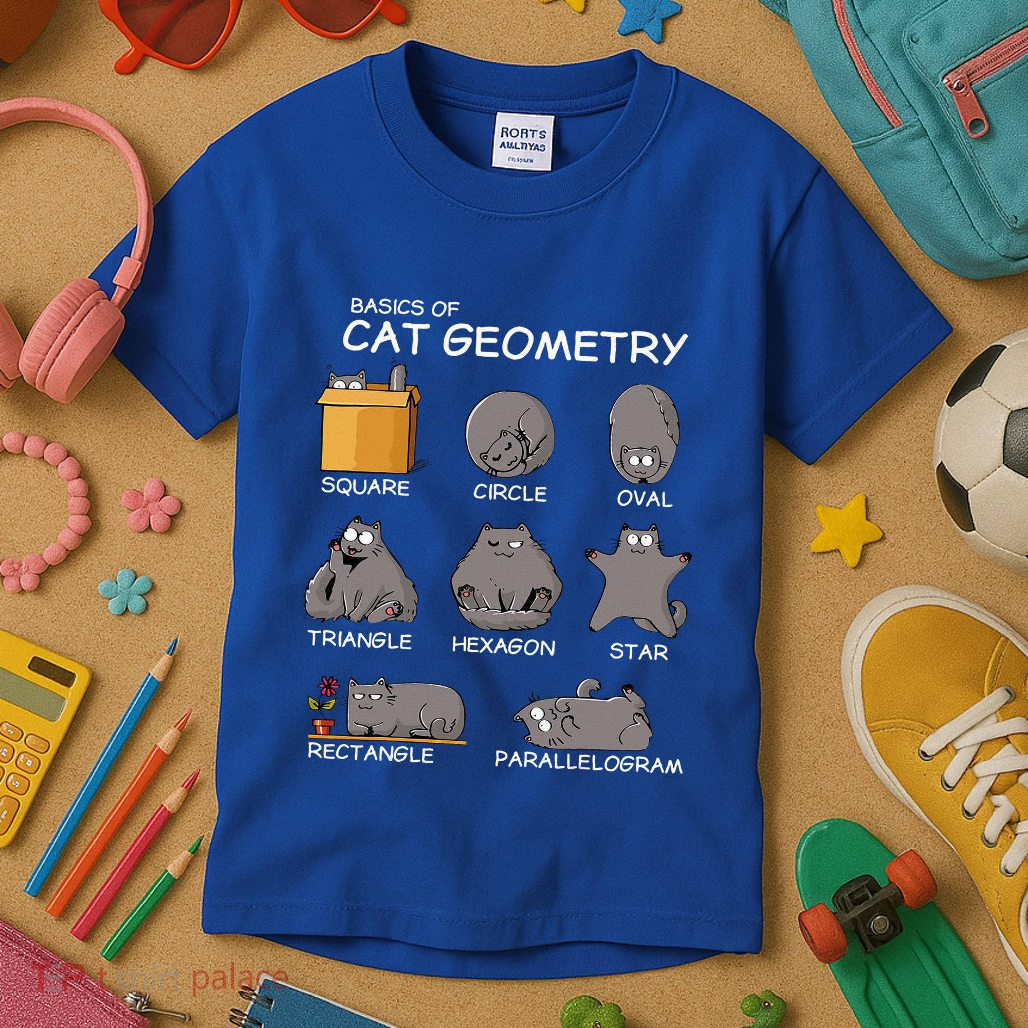 Cat Geometry Math Funny Cat Gifts For Cat Dad Cat Mom Kids T-Shirt