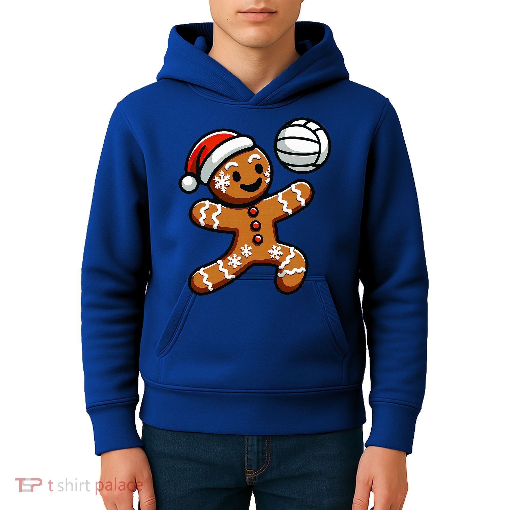 Cute Gingerbread Man Volleyball Christmas  Kids Hoodie