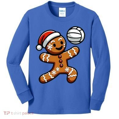 Cute Gingerbread Man Volleyball Christmas  Kids Long Sleeve Shirt