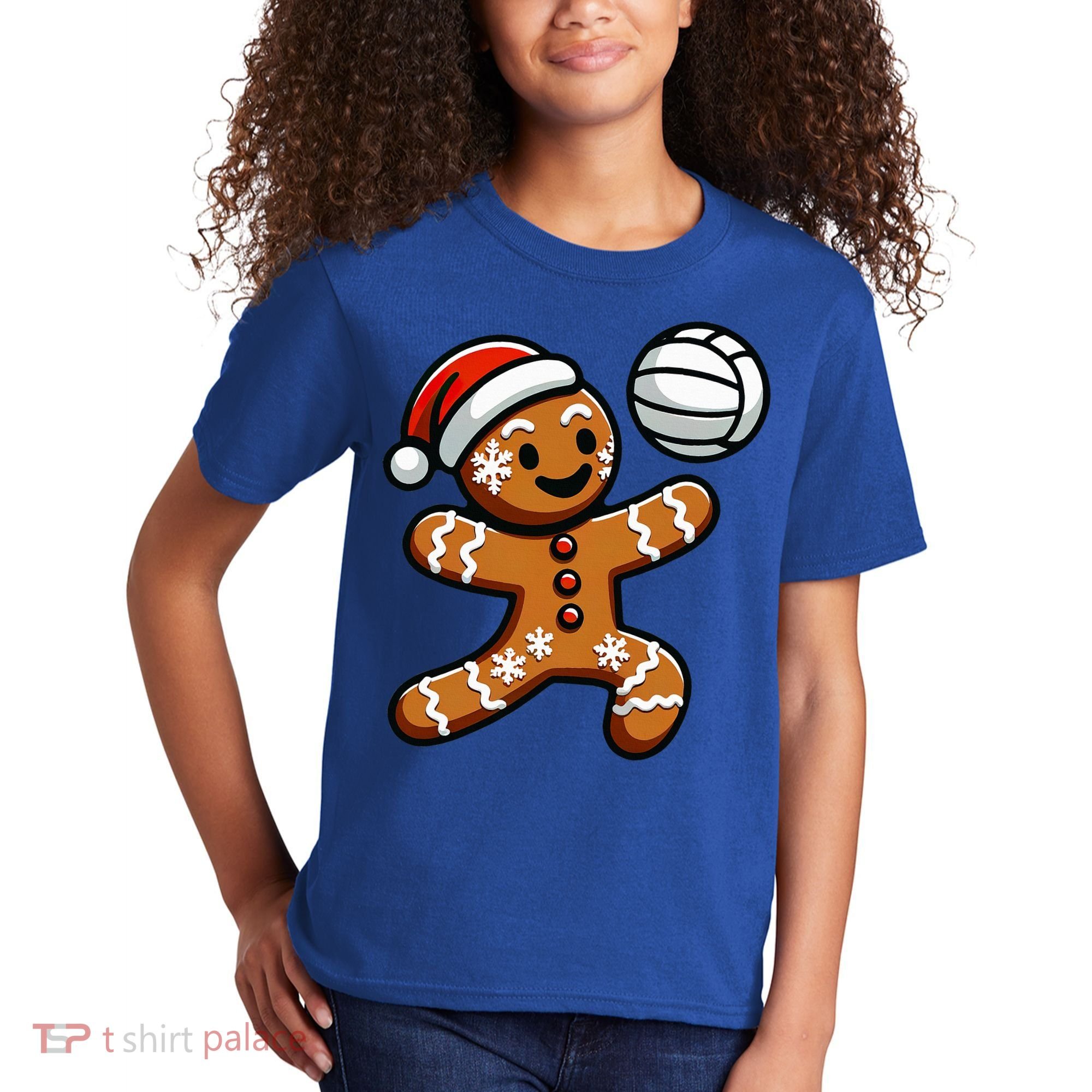 Cute Gingerbread Man Volleyball Christmas  Kids T-Shirt