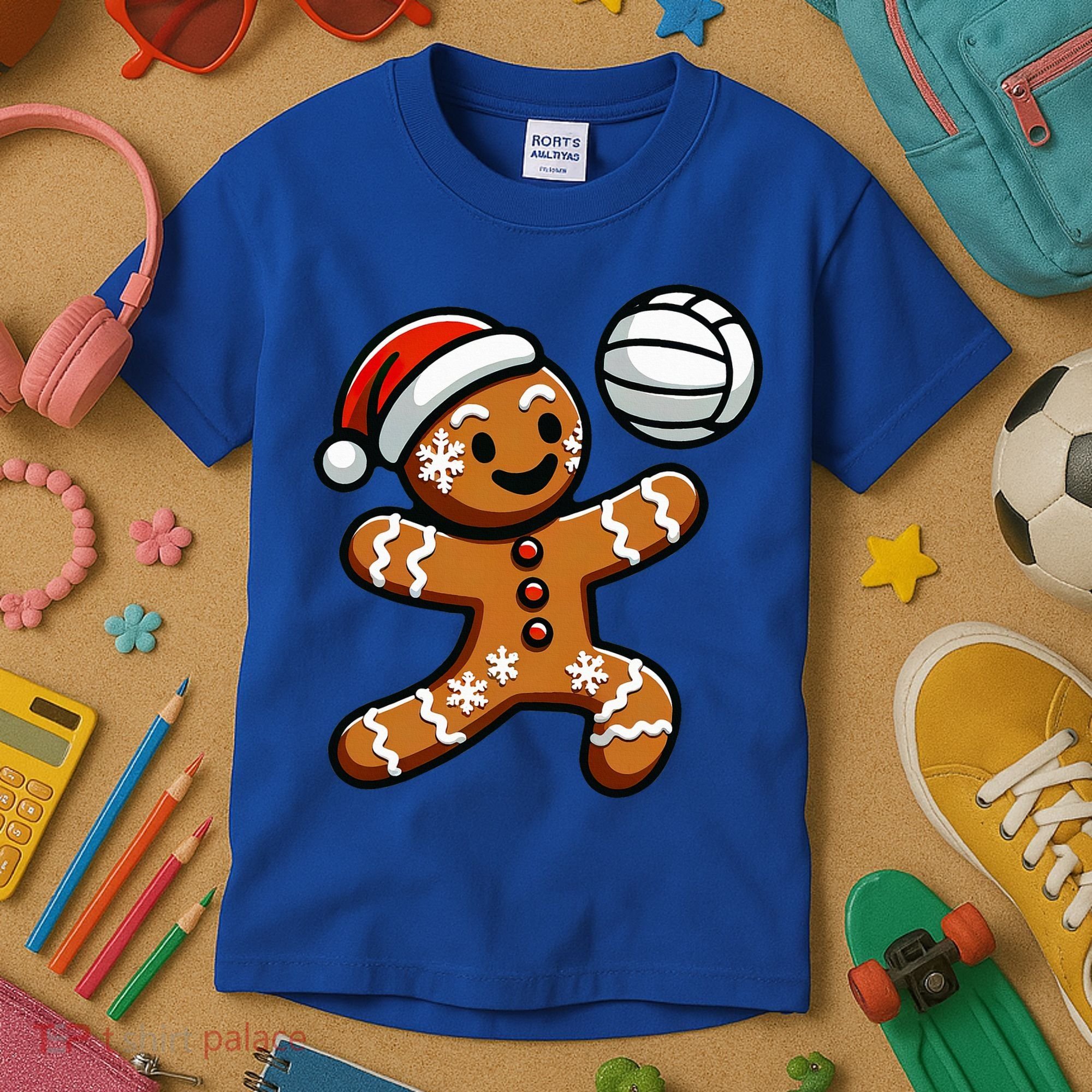 Cute Gingerbread Man Volleyball Christmas  Kids T-Shirt