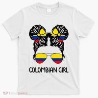 Colombian Girl Messy Hair Patriotic Colombia Pride T-Shirt thumb 0
