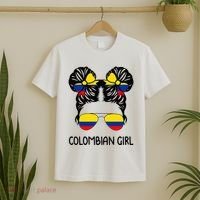 Colombian Girl Messy Hair Patriotic Colombia Pride T-Shirt thumb 2