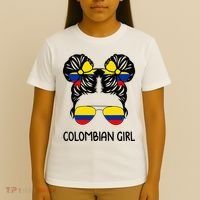 Colombian Girl Messy Hair Patriotic Colombia Pride T-Shirt thumb 4