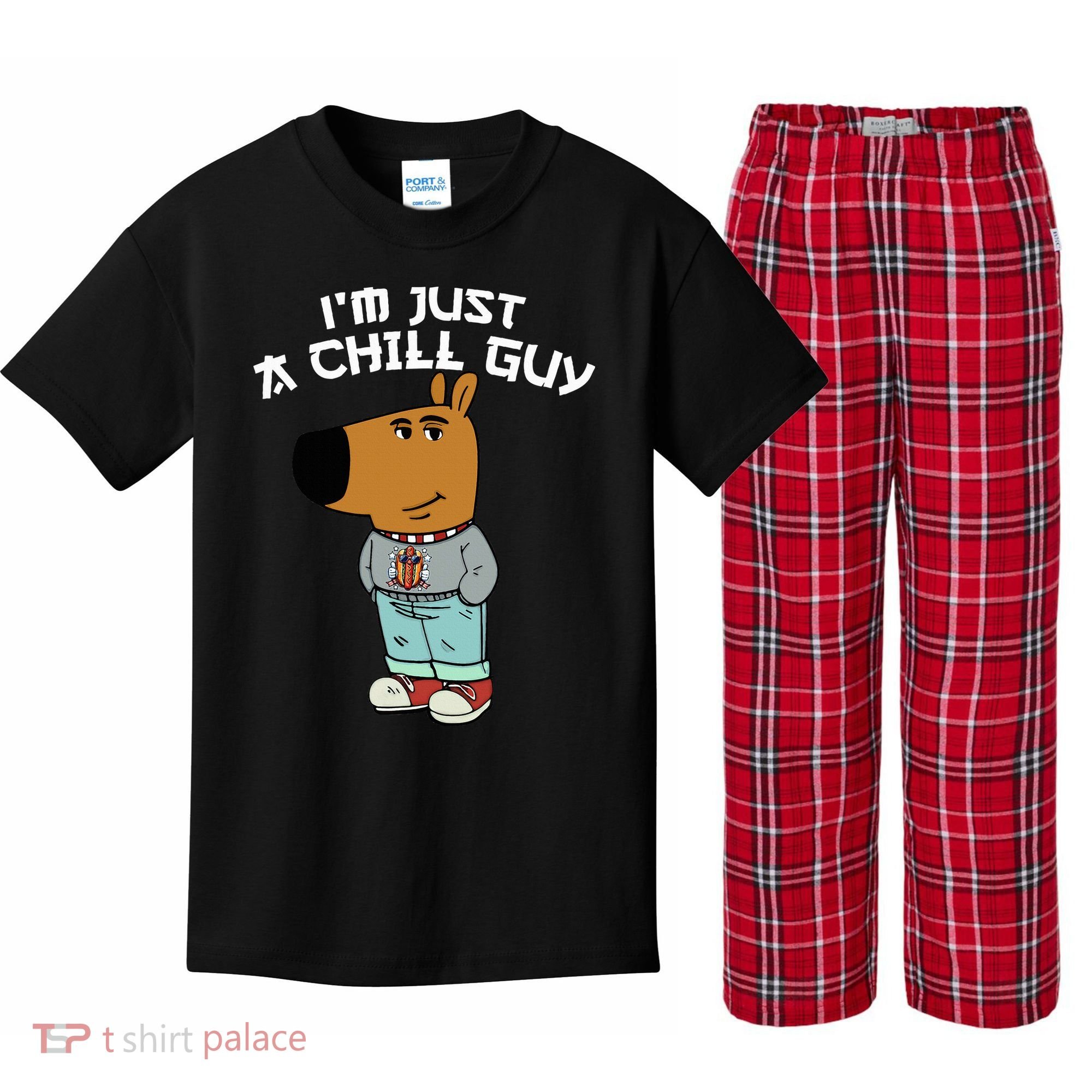 Chill Guy Meme Character Funny IM Just A Chill Guy Dog Kids Plaid Pajama Set